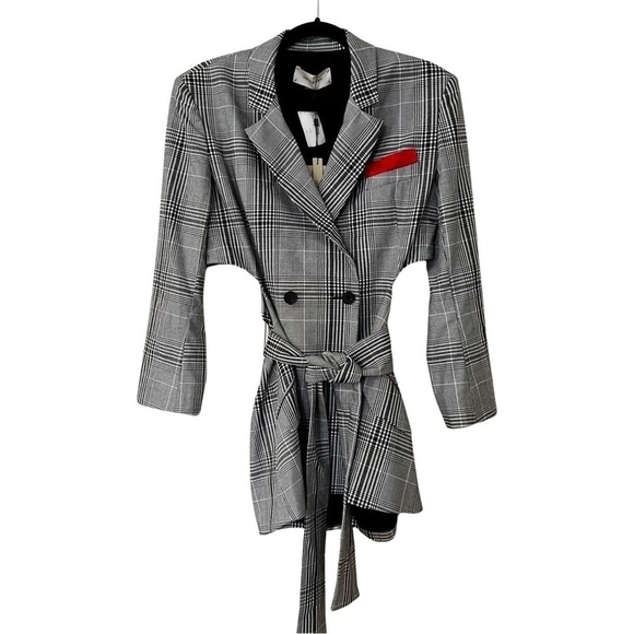 NWT HELLESSY Hellessy Hambro B/W Belted Midi Double-Breasted Blazer Jacket Sz 6 - Picture 2 of 12